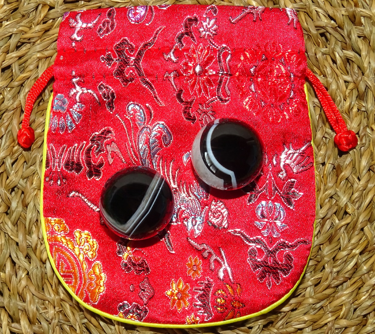 Boules Agate Dzi Santé et Qi gong avec housse de rangement